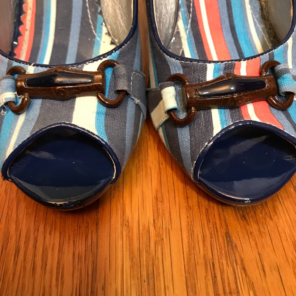 Naughty Monkey Multi-Colored Stripe Open Toe Heels - image 6